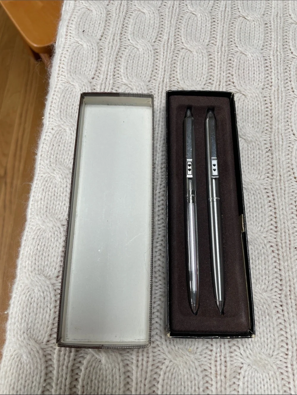 VTG unused Paper Mate Double Heart Slim Profile Chrome Pen & Pencil Set with box